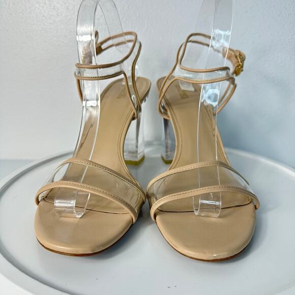 Michael Kors Heels Tori Lucite Clear Plastic Open Toe Buckle Ankle Strap Tan 11 - Picture 6 of 12
